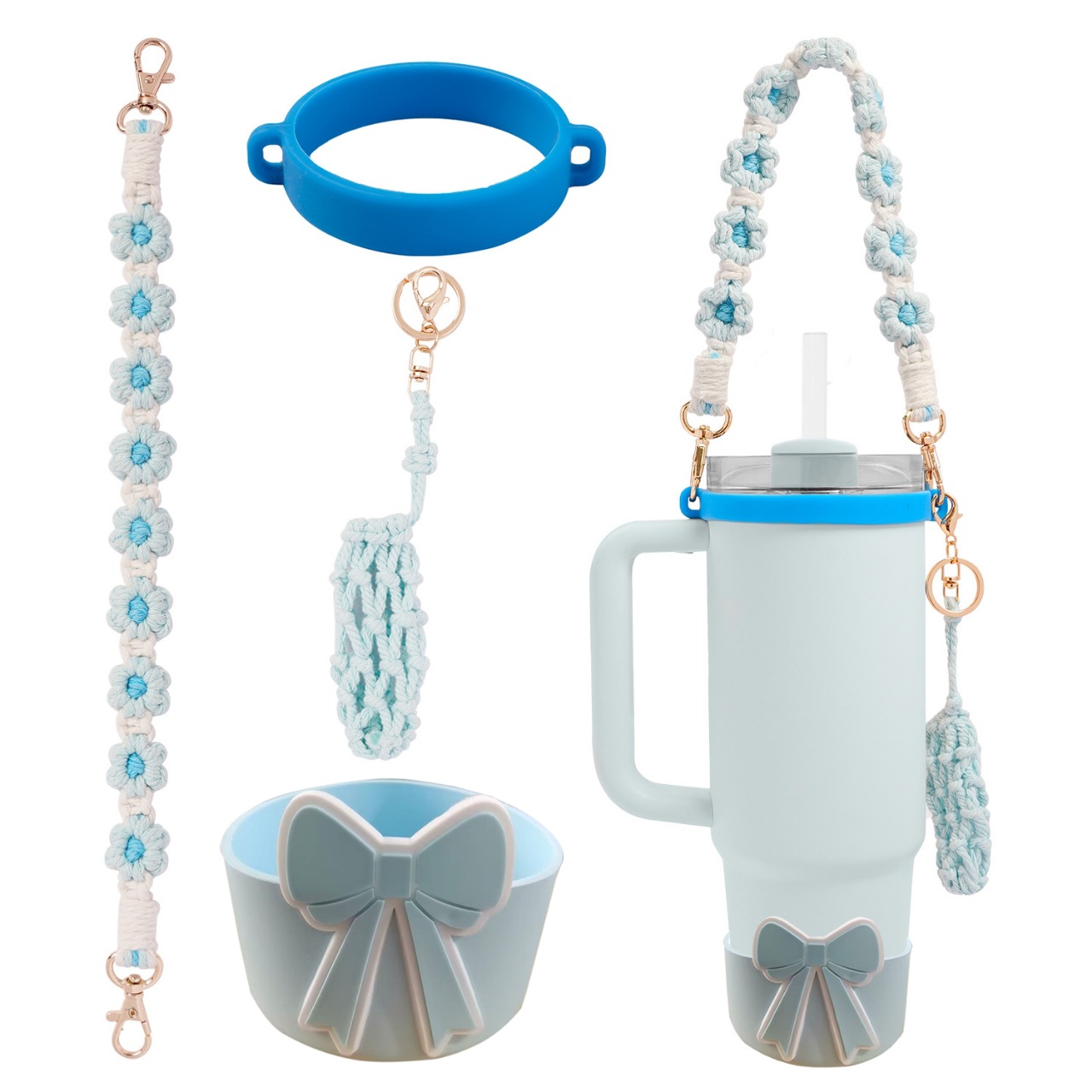 Accesorios de Amazon Stanley 40oz tejido corda de mano flor nudo gorra de paja cubierta taza colgante de pelo