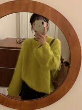 2025秋冬长毛水貂绒毛衣女短款圆领套头加厚水貂毛外套毛茸茸外穿