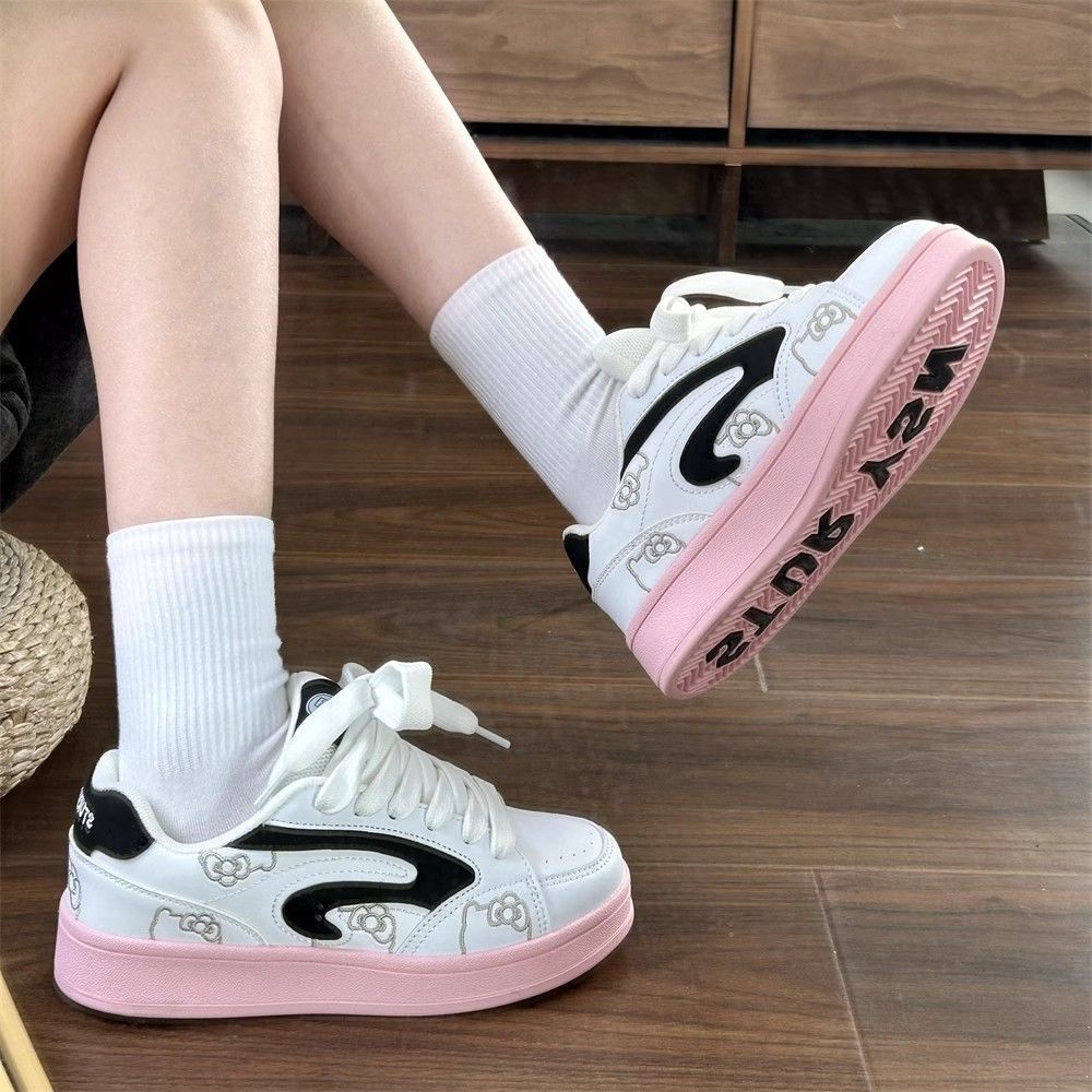Polvo blanco original costura gato diseño zapatos de pan mujeres retro diseño de nicho zapatos de skate suela gruesa zapatos deportivos antideslizantes