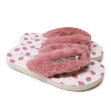 OEM定制外贸儿童人字拖女童秋冬居家毛绒棉拖PE底夹脚拖Flip-flop