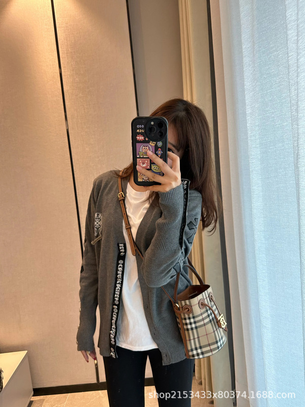 高版本C.H克罗梵文皮标十字架针织开衫毛衣宽松显瘦外套女|undefined