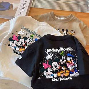 Pure Cotton Kidsren's K-style Short-sleeved T-shirt Summer New Style Small and Medium-sized Kidsren's Baby Round Neck Casual Printed Cartoon Top Trendy T-shirt