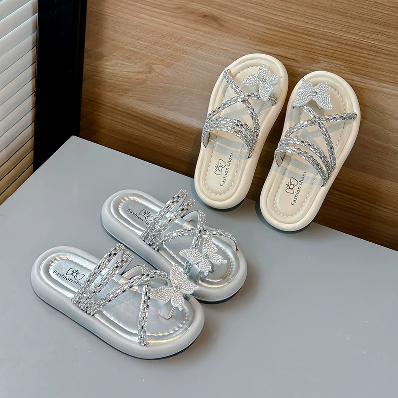 Девочка носила шлепанцы на улице 2024 лето новая детская девушка бабочка мягкая подошва сандалия бабочка принцесса обувь прилив