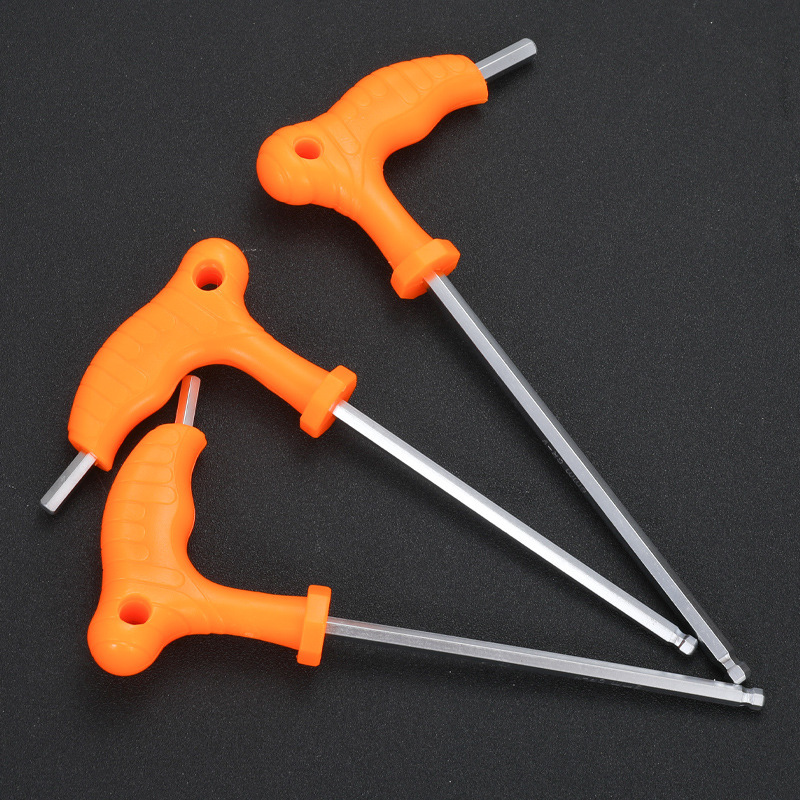 厂家批发供应单支拐杖平头亚光加长内六角扳手塑柄T型六方