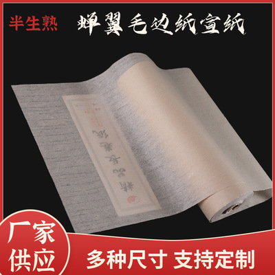 蝉翼宣纸长卷蝉衣毛边纸小楷书法半生熟纸薄纸书法临摹宣纸扎花宣|ms