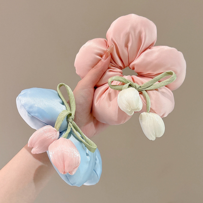 Flor Tulip Coron Hairy Circle para el cabello Ambiente dulce para niños Cabeza tridimensional Flor con bola Cabeza Cuerda para el cabello Tocado Mori