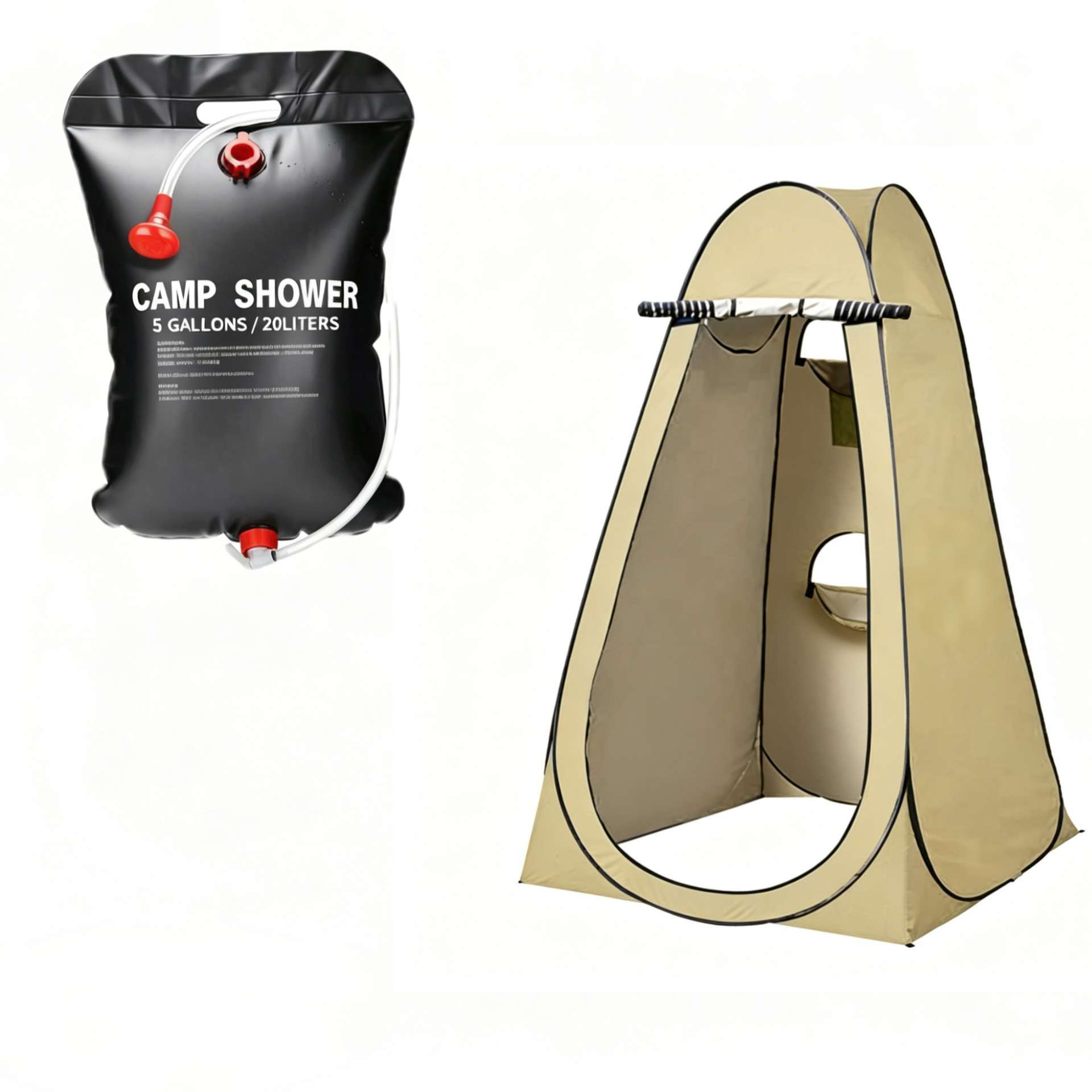 3-window khaki tent + 20l shower bag / Single size: 1.2*1.2* 1.9m