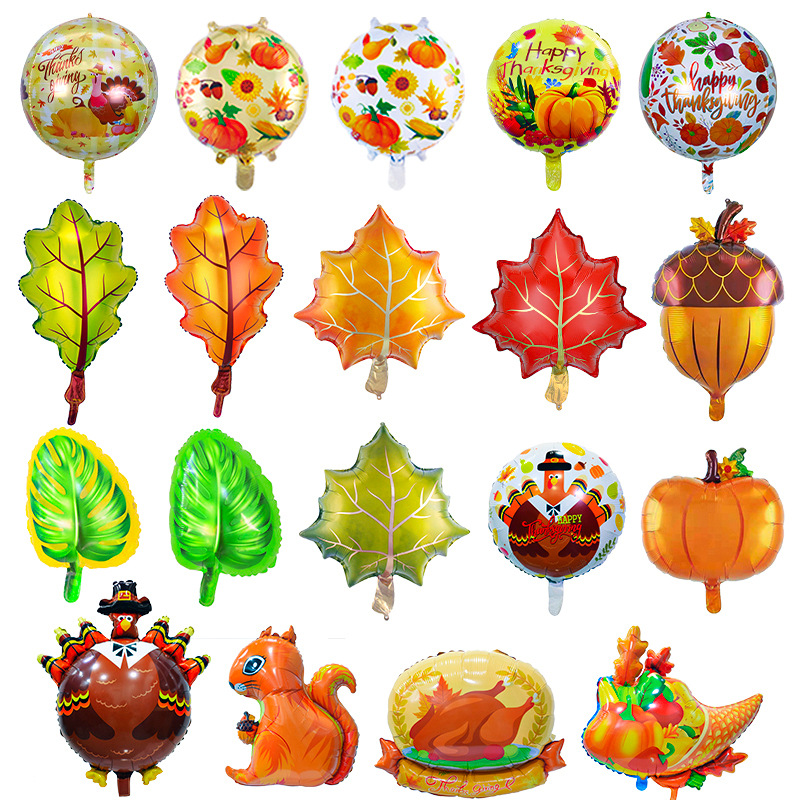 Forma de hoja de otoño globo de película de aluminio hojas decoración de acción de gracias arreglo hoja de arce hoja de tortuga bola de pino globo de calabaza image 3