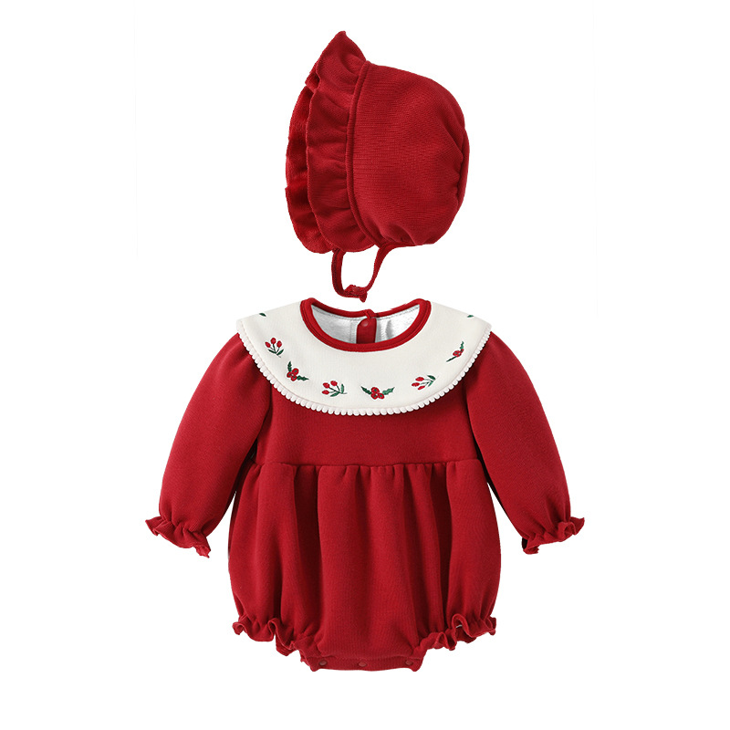 INS mono de los niños otoño clase un triángulo vaina ropa estilo pastoral mameluco rojo recién nacido Año Nuevo ropa de bebé