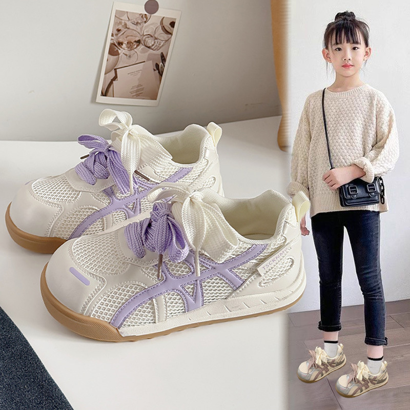 子供用軽量2025新しい女の子の白い靴、夏用、通気性が良く、履きやすい、柔らかいソール、多用途のカジュアルスポーツフォレストシューズ|undefined