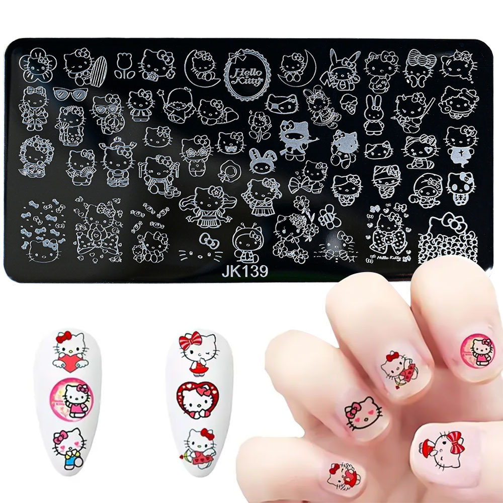 Cross-Border Big-Name Hello Kitty Pattern Nail Art Printing Steel Plate Stainless Steel Cartoon Cute Kt Cat Nail Art Transfer Steel Plate