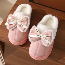 女士秋冬季时尚加厚底蝴蝶结毛毛拖鞋 日常居家休闲EVA底加绒棉拖