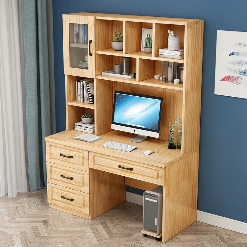 Solid Wood Desk Bookshelf Combination All-In-One Computer Desk Desktop Home Bedroom Children's Bookcase Student Writing Desk Solid Wood Desk Bookshelf Combination All-In-One Computer Desk Desktop Home Bedroom Children's Bookcase Student Writing Desk