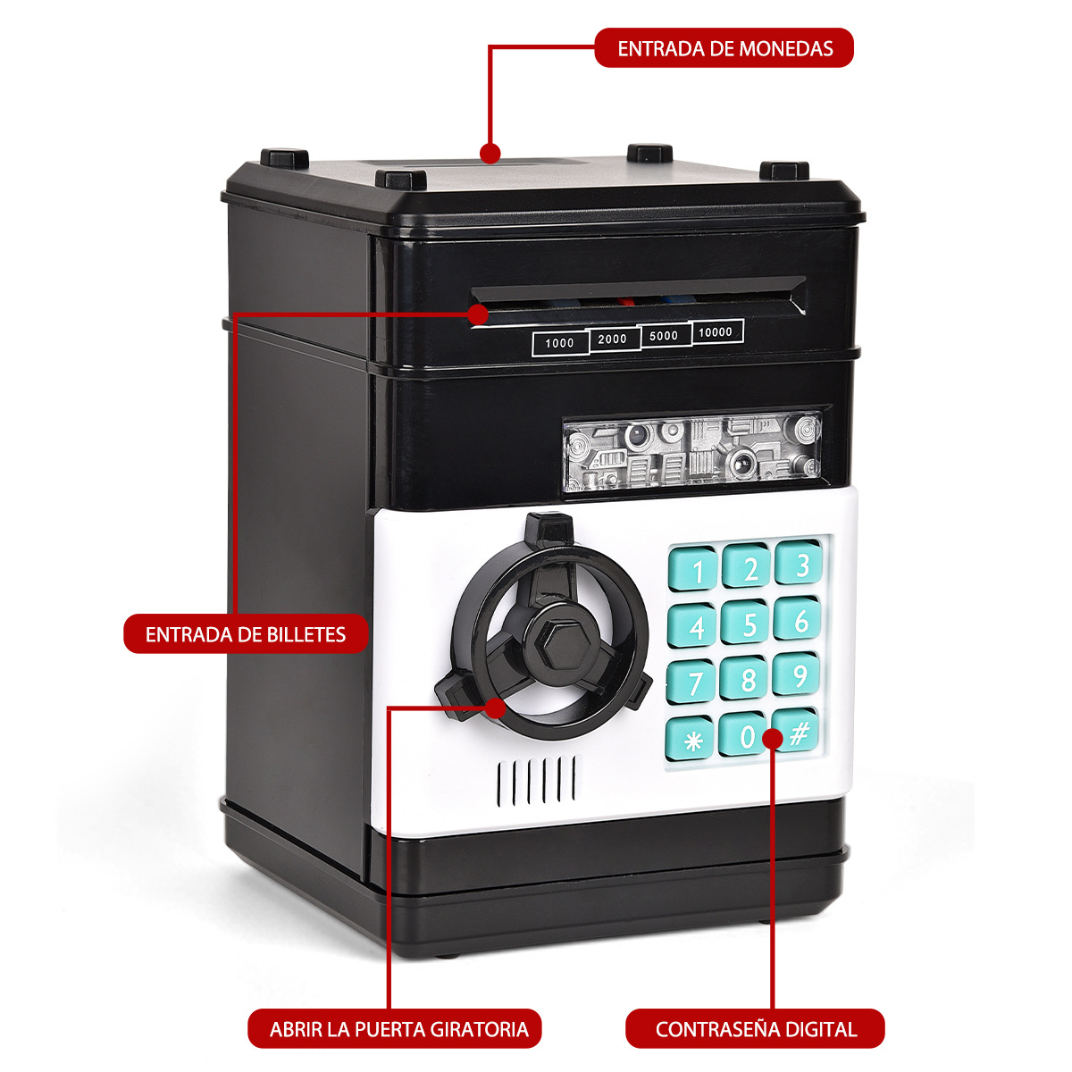 Máquina de cajero automático de comercio exterior Hucha Mini monedas de audio para niños Coin Roll Coin Contraseña electrónica Hucha de almacenamiento transfronteriza