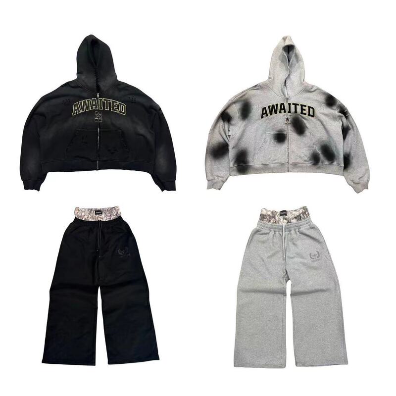 Straight-leg Loose Cross-border Factory Direct Sales Casual Pants Men's American Retro High Street Wide-leg Splicing Sports Pants and Sweatpants Straight-leg Loose Cross-border Factory Direct Sales Casual Pants Men's American Retro High Street Wide-leg Splicing Sports Pants and Sweatpants