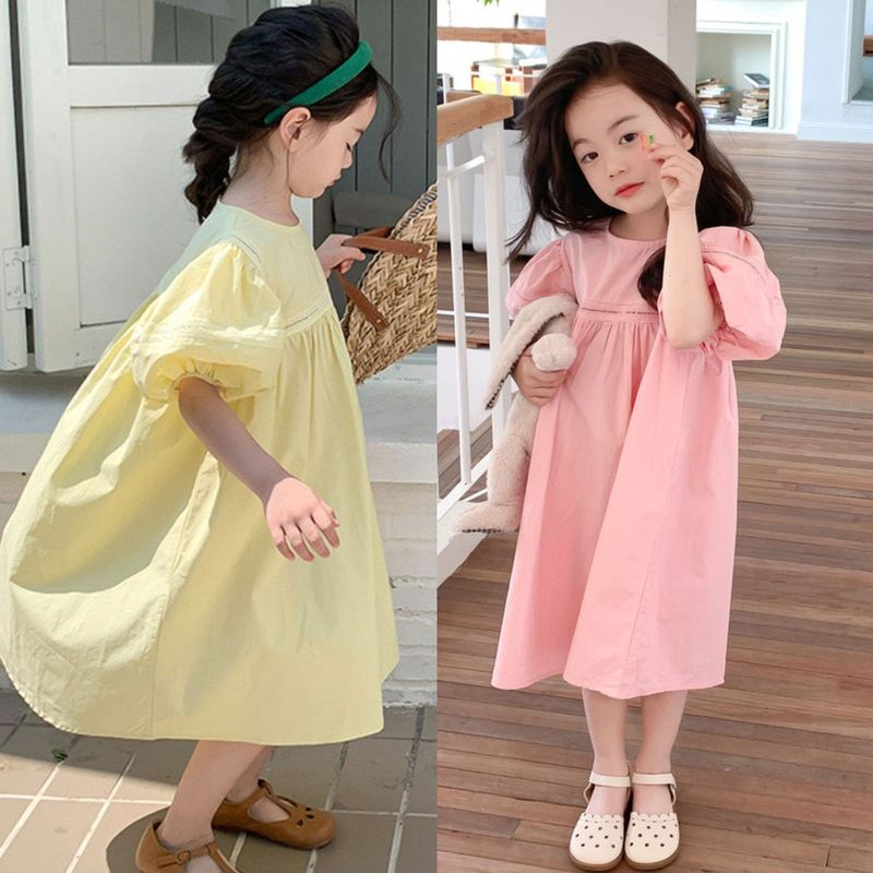 Girls' dress summer new holiday style western style bubble sleeve princess dress long dress for children