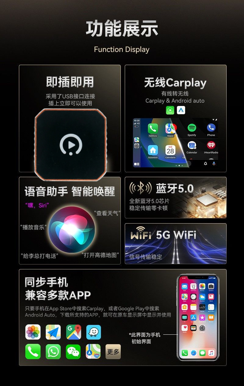 Carplay Box for Wired Carplay to Wireless Carplay, Compatible with Apple and Android Auto