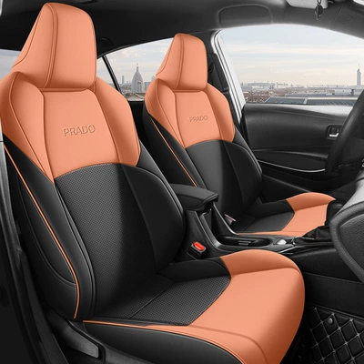 enclosed breathable leather car seat | Modelə uyğun (Original) oturacaq örtükləri - black-to-orange-toyota-prado-special-standard-edition-toyota-prado