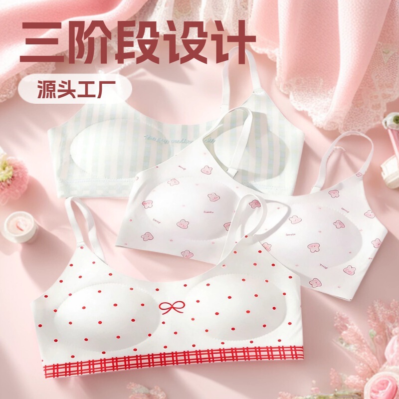 Source Factory Girls' Bras for Development Period, Junior High School Students' Sports Shock-Proof Comfortable Fixed Cup Three-Stage Girls' Bras