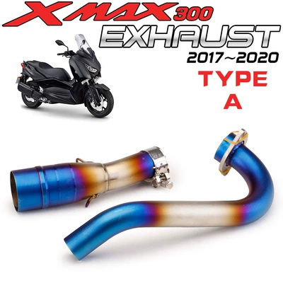 Suitable for Yamaha Scooter Yamaha Xmax300 Modified Stainless Steel Front Exhaust Pipe 2017-2020 Models (Motorcycle exhaust pipe) - half-blue-front-section-middle-section