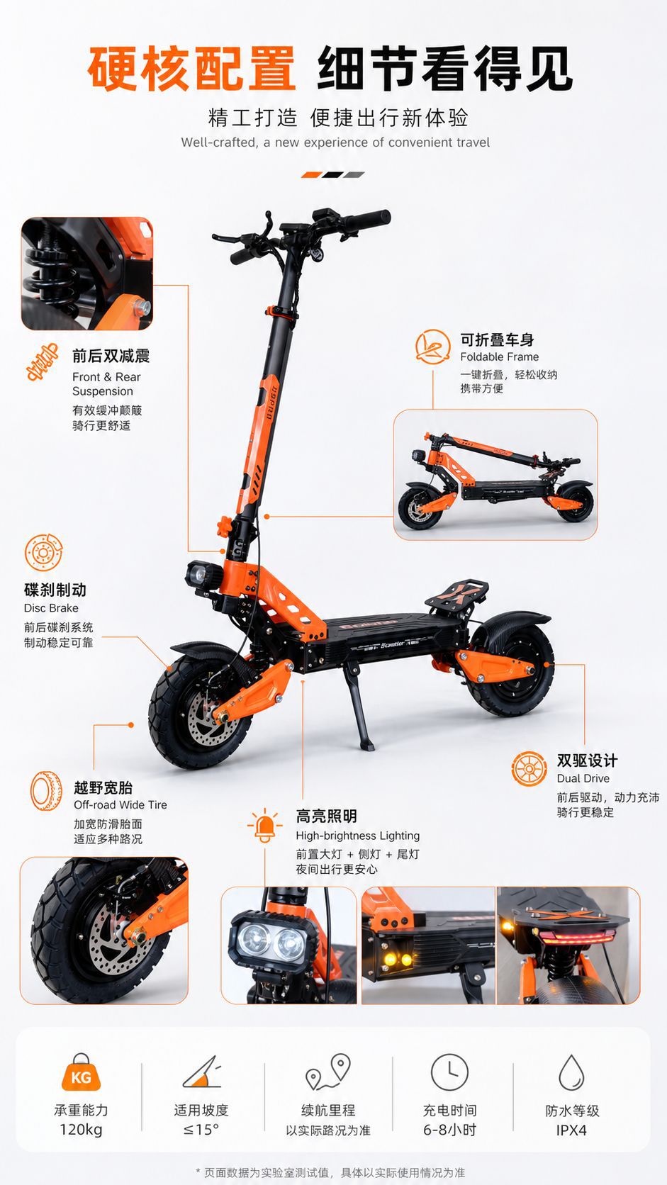 Motorized Foldable Electric Scooter with Ultra-Long Range, Front Shock Absorption, Dual Drive, Off-Road Vehicle, Portable Electric Scooter
