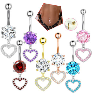 Cross-Border New Heart Pendant Belly Button Ring European and American Simple Belly Button Ring 316 Rod Foreign Trade Belly Button Buckle Hot Sale
