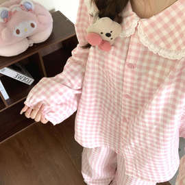外贸跨境网红直播云朵棉春秋季韩版睡衣女甜美蕾丝花边家居服批发