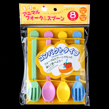 日本KM.1273.多彩儿童勺子宝宝用塑料叉子小餐叉匙 蛋糕勺子8枚入