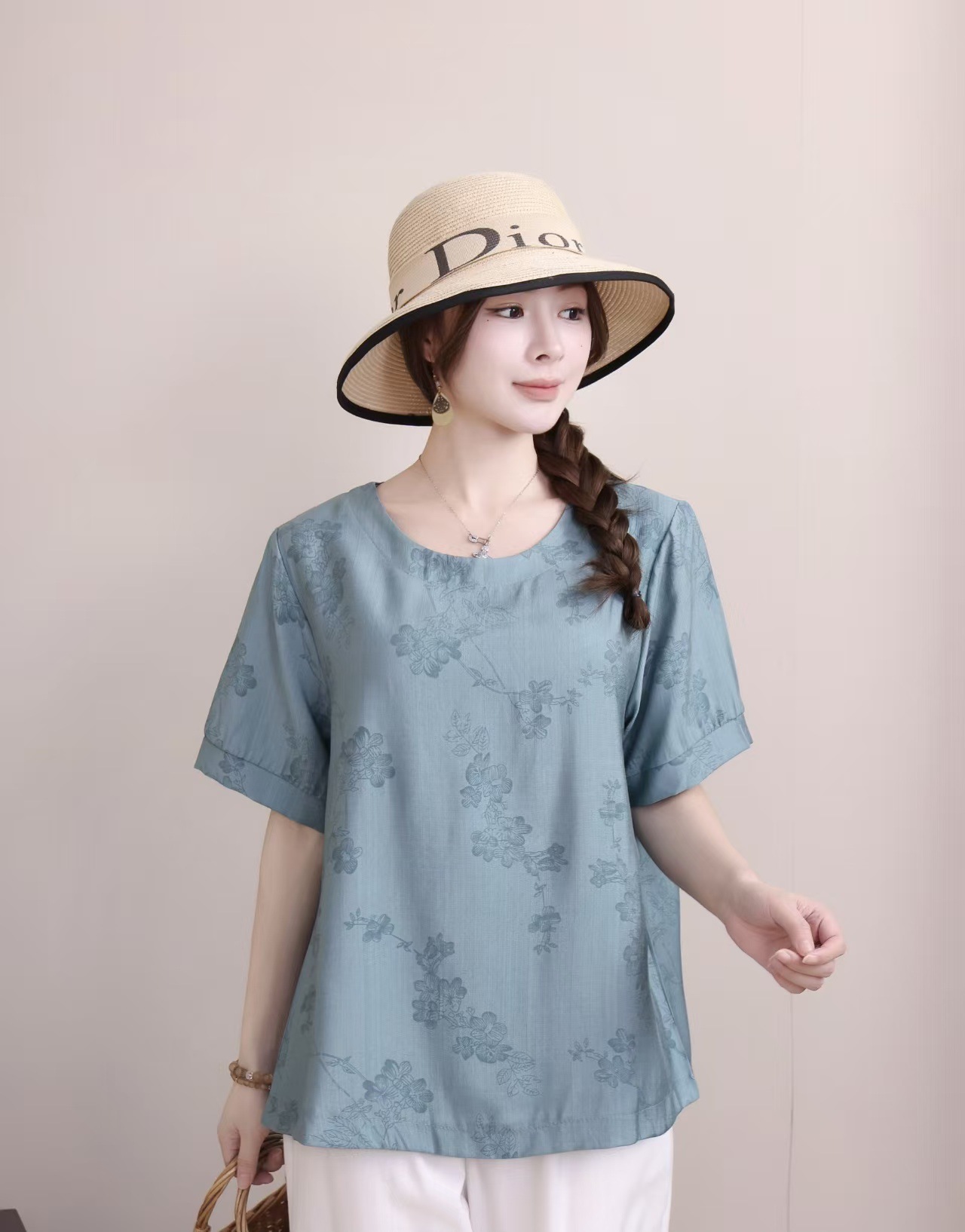 Cross-border nueva camiseta de mujer china impresa camiseta de mujer de manga corta camiseta base de verano overhead cuello redondo artístico ocio image 10