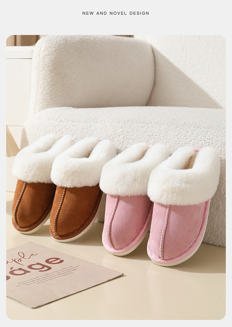 Winter suede fur mouth cotton slippers men home indoor thick sole anti-slip protection Slipper warmer_voghion.com