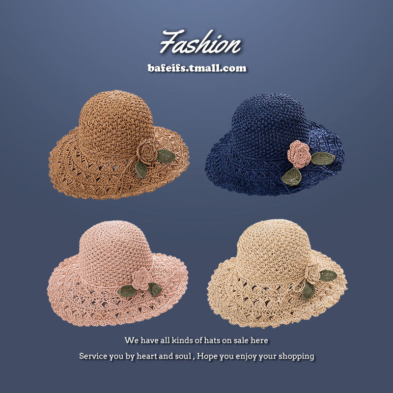 Lace big flower straw hat 2022 new summer hat female summer beach mother fashion sunscreen sunshade hat wholesale