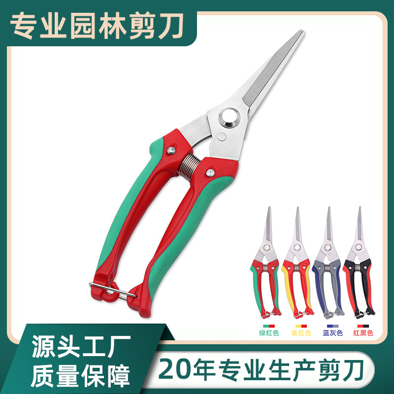 不锈钢直头园林剪刀橡塑柄多颜色注塑柄修枝剪园艺花园剪花枝剪果