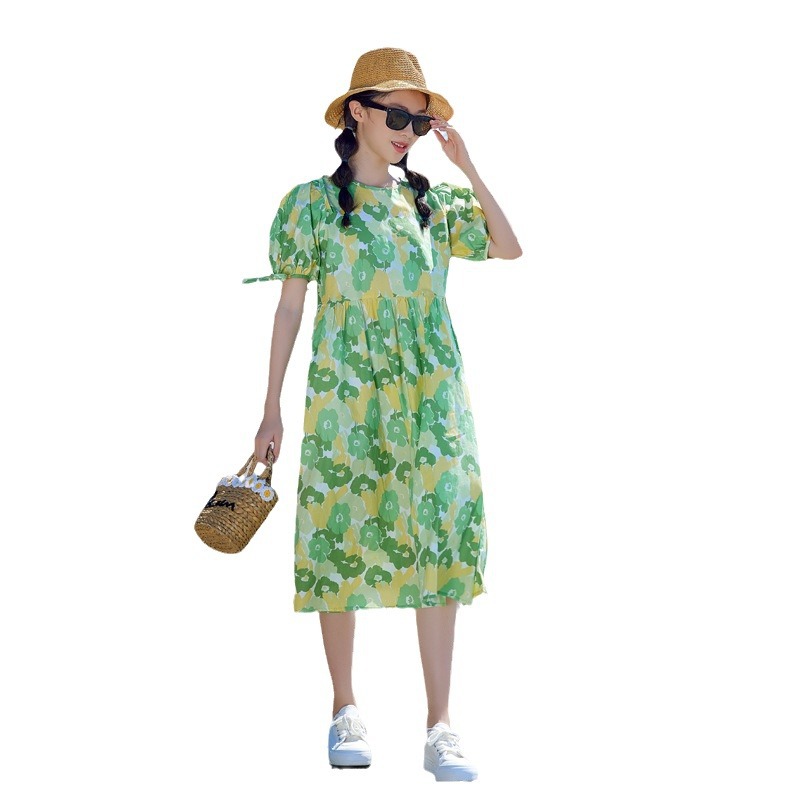 Vestido de algodón puro de verano para niñas 2024 nueva ropa de verano para niños medianos y grandes estilo occidental vestido de princesa celebridad de Internet falda de niñas moda