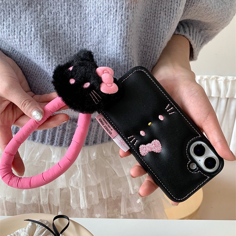 刺绣粉色卡通kitty16promax适用苹果15promax毛绒手绳14pro/13pro|undefined