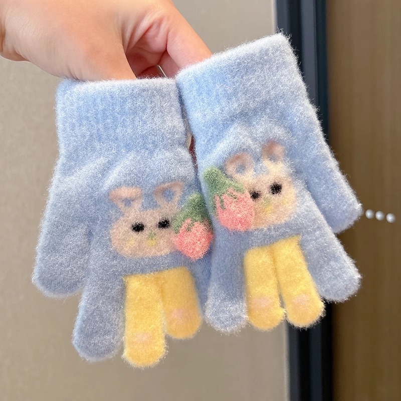 Niños guantes de medio dedo estudiantes de primaria caliente a prueba de frío guantes de dedo de punto 2025 nuevo guantes a prueba de viento y frío