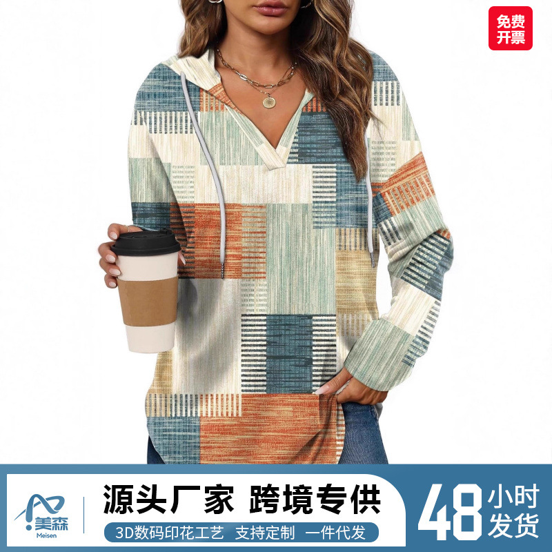 2025 European and American Foreign Trade Cross-Border Women's Fashion Tops Hoodie Pullover Oversized Sweatshirt Long-Sleeved Loose Shirt