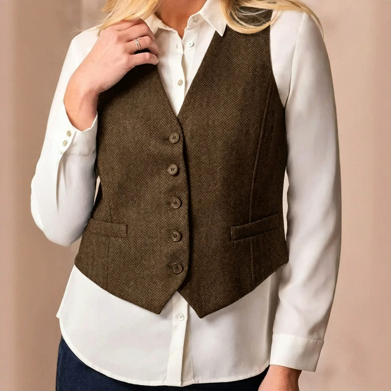 Cross-border vintage herringbone pattern vest, business casual, slim-fit, short formal suit vest for women, new style outerwear Cross-border vintage herringbone pattern vest, business casual, slim-fit, short formal suit vest for women, new style outerwear
