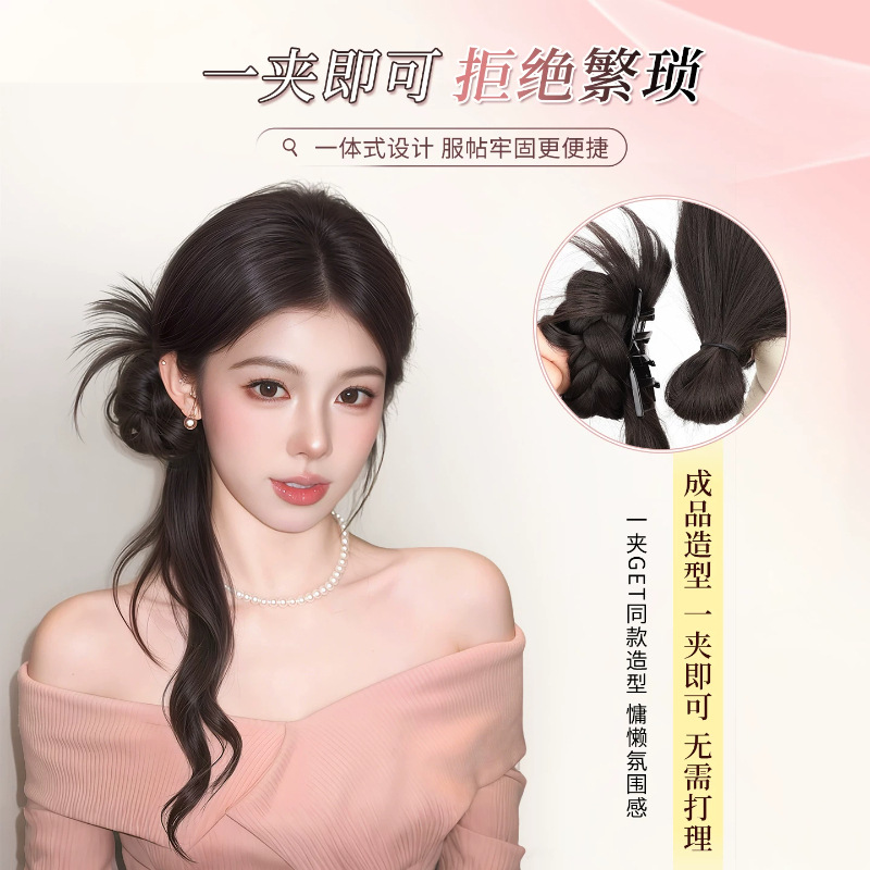 Connie Feather Ball Head Clip de păr falsă laterală Updo în stil tradițional chinezesc Instrument pentru coc de păr boboc de flori Înveliș de păr fals