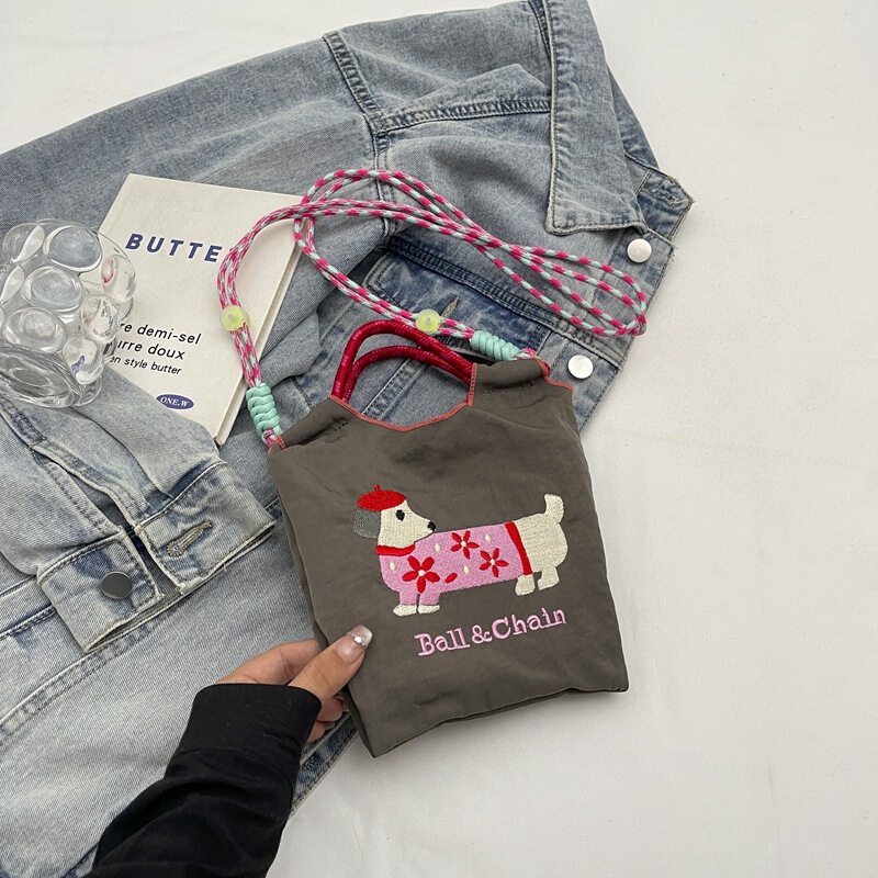 夏の新しい刺繍かわいいショルダークロスボディバッグインスタイル環境に優しいショッピングバッグ遊び心のあるガーリーハート携帯電話ショルダーバッグ|undefined