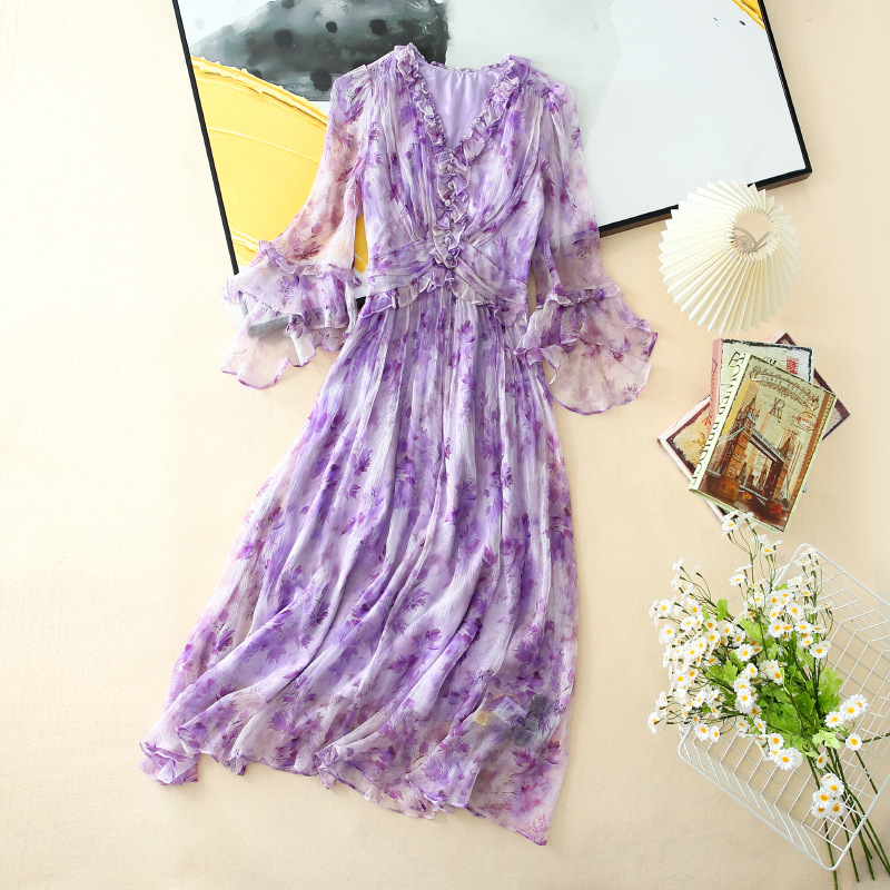 (Mới) Mã B1273 Giá 4440K: Váy Đầm Liền Thân Nữ Shryct Hàng Mùa Hè Họa Tiết Hoa Cổ Chữ V Thời Trang Nữ Chất Liệu Lụa Tơ Tằm G06 Sản Phẩm Mới, (Miễn Phí Vận Chuyển Toàn Quốc).