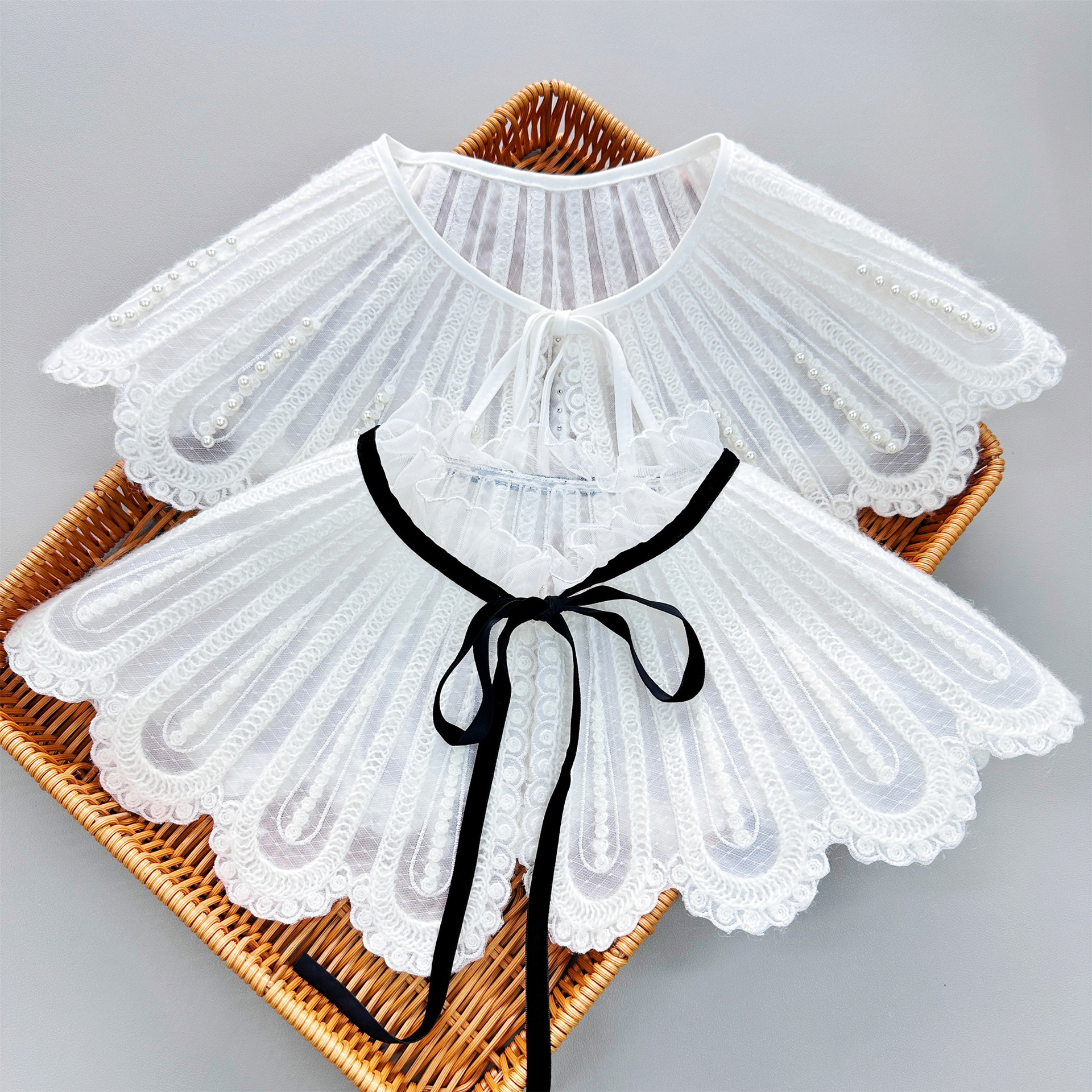 Nuevo mantón de encaje japonés con cuentas de encaje bordado pequeño chaleco falda a juego camisa decorativa exterior collar falso