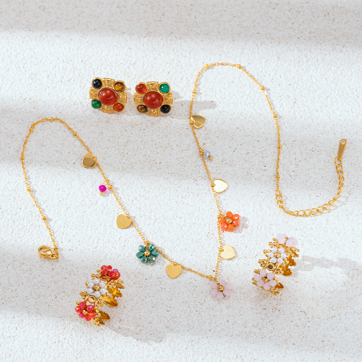 Collar de acero inoxidable de la UE y los Estados Unidos de la mujer no se desvanece collar de piedra natural de color universal lujoso nicho de venta caliente para mujeres image 4