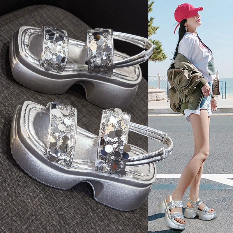 Sandals platform, summer fashionable high nail sequins for leisure, 2024 years, for teenagers