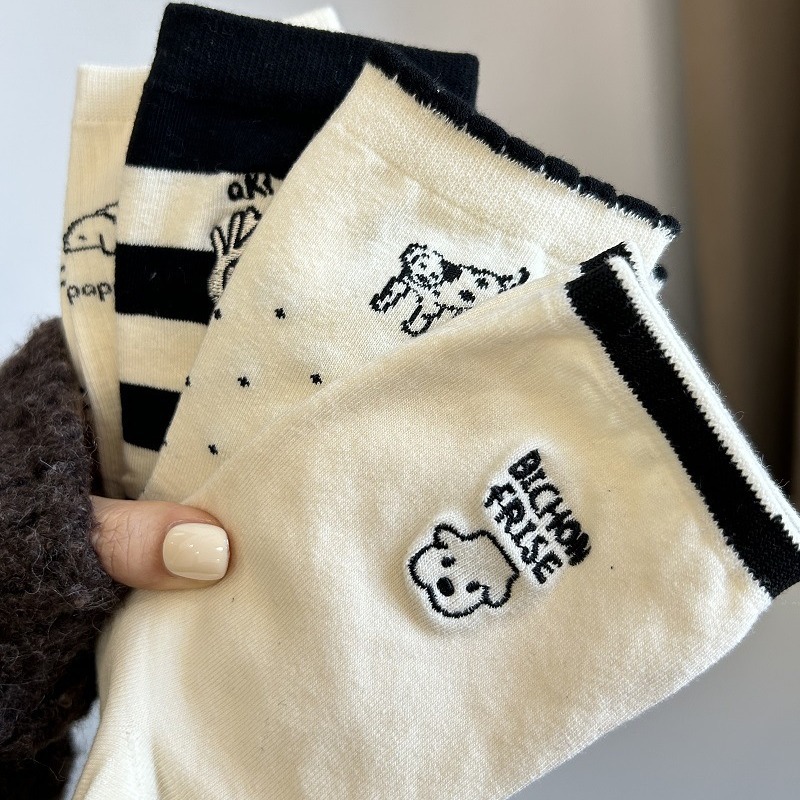 Calcetines de perrito para mujer, estilo japonés con rayas y lunares, lindos y cómodos para uso diario.