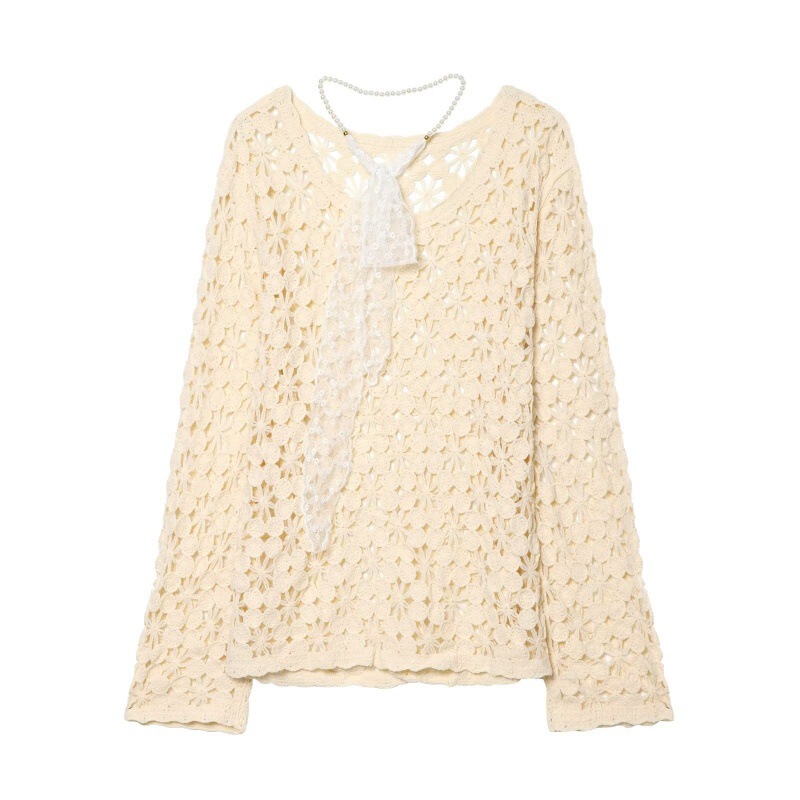 Unizera Women's 2026 Summer New Casual Loose Round Neck Beaded Crochet Hollow Knit Top Unizera Women's 2026 Summer New Casual Loose Round Neck Beaded Crochet Hollow Knit Top