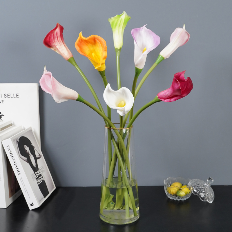 PU Mini Large Calla Lily Single PU Artificial Flower Home Hall Decoration Long Branch Calla Lily Hotel Homestay