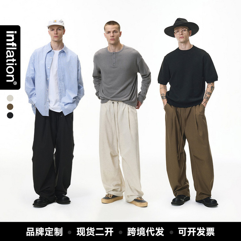 Jie Zhan Men's Clothing | Linen Wide-Leg Pants 26 Spring/Summer New Trendy Brand American-Style Loose Solid Color Cotton-Linen Old Money Casual Pants