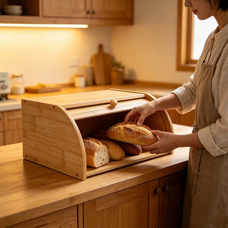 Caja de pan de bambú caja de almacenamiento de cocina transfronteriza caja de almacenamiento de pan pequeño ecológico casero caja de almacenamiento de pan a prueba de polvo