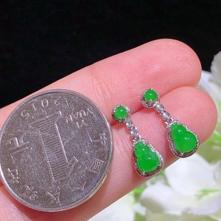 Myanmar Jade A 18k Gold Inlaid with Water Color Sunny Green Gourd Earrings Jade Earrings with Certificate