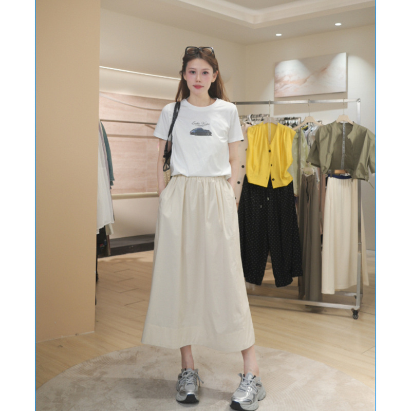 Everyday Commute! Cotton-Feel, Structured Skirt with Elastic Waist and Side Slits on Both Sides, Elegant and Slimming, Versatile Long Skirt Everyday Commute! Cotton-Feel, Structured Skirt with Elastic Waist and Side Slits on Both Sides, Elegant and Slimming, Versatile Long Skirt